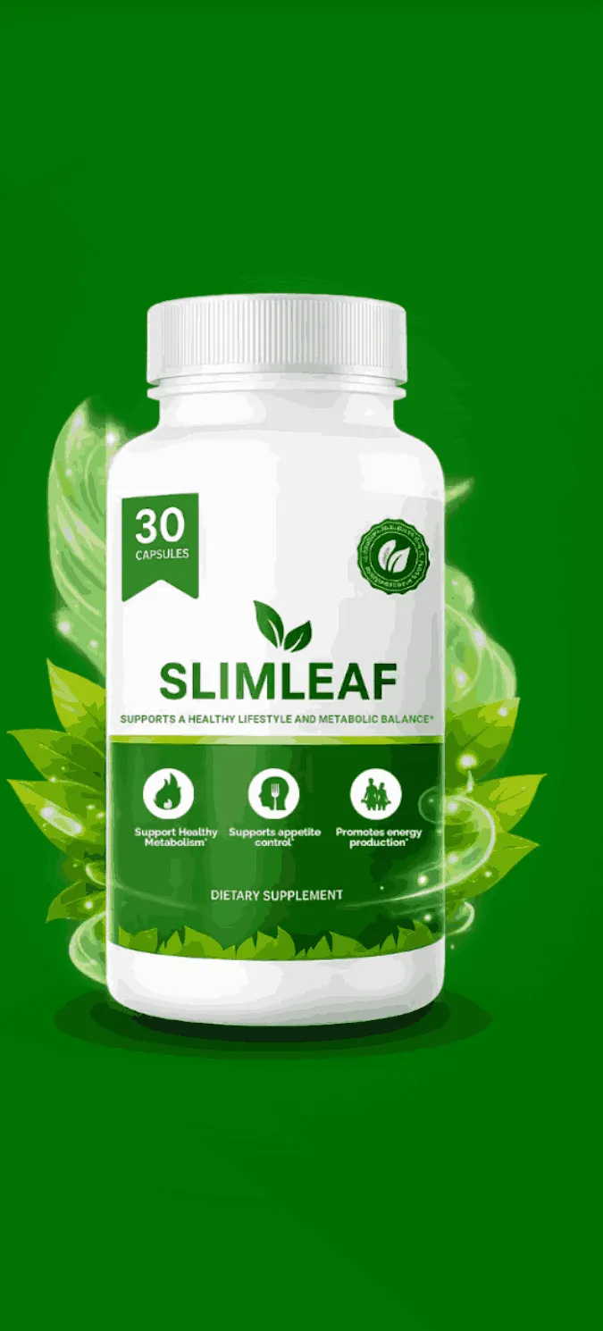 SlimLeaf dietary supplement bottle for gut health, metabolism support, appetite control and natural energy